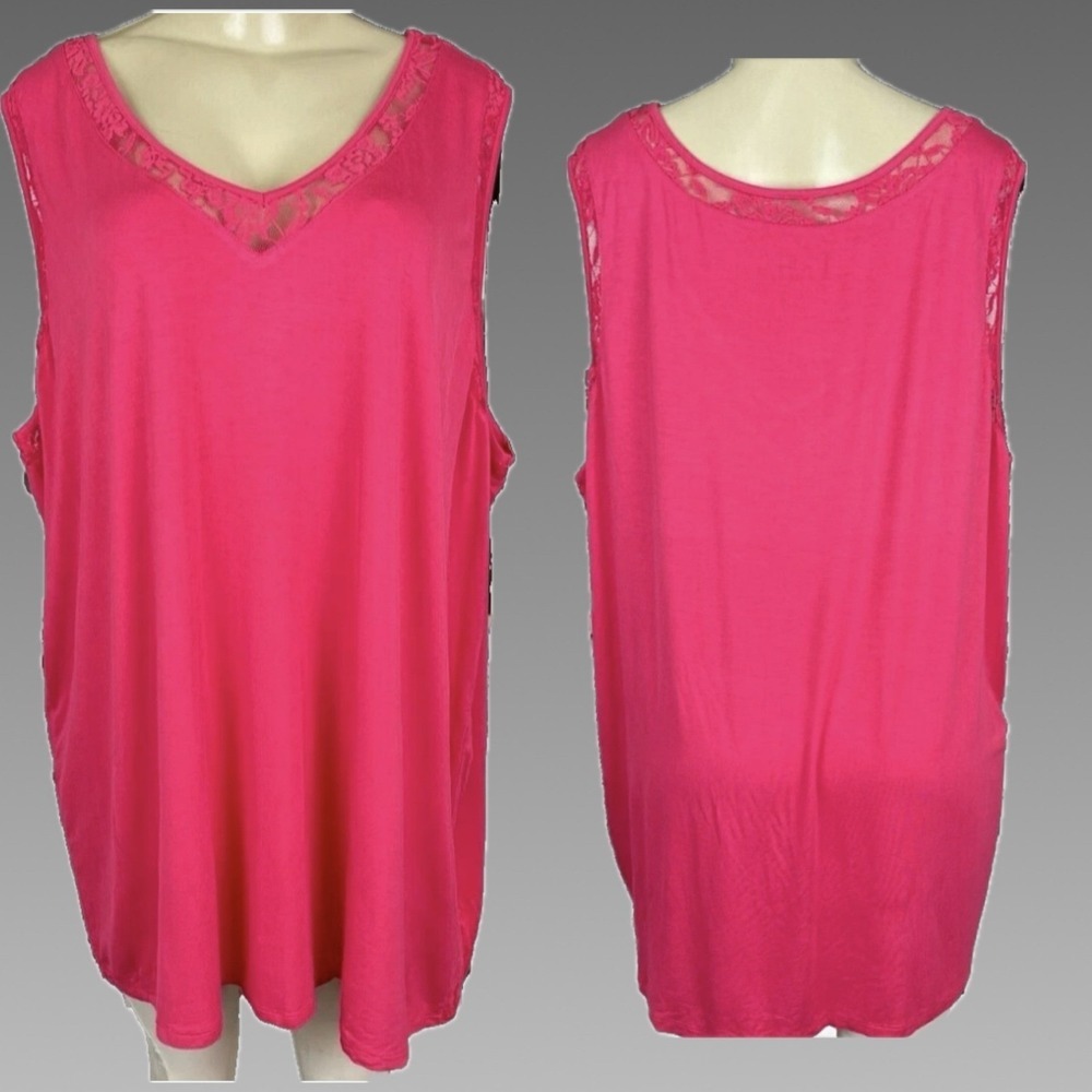 Torrid 4X Super Soft Pink Raspberry Lace Inset Trim V-Neckline Tank Top Stretch